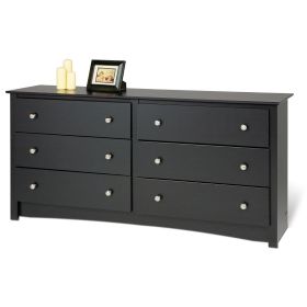 Bedroom Dresser in Black Finish with 6 Drawers, Metal Knobs