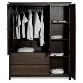 Espresso Wood Finish Bedroom Wardrobe Armoire Cabinet