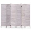 6-Panel Louver Slatted Divider Screen in White Wood Finish