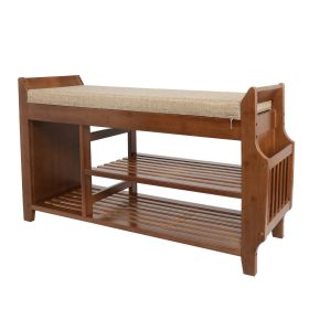 Solid Wood Shoe Rack Storage Bench with Cushioned Seat 2 Shelves and Drawer