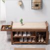 Solid Wood Shoe Rack Storage Bench with Cushioned Seat 2 Shelves and Drawer