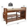 Solid Wood Shoe Rack Storage Bench with Cushioned Seat 2 Shelves and Drawer