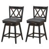 Set of 2 Black Wood 24-in Counter Height Farmhouse Swivel Cushion Seat Barstools