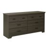 Bedroom 6-Drawer Double Dresser Cabinet in Grey Maple Finish