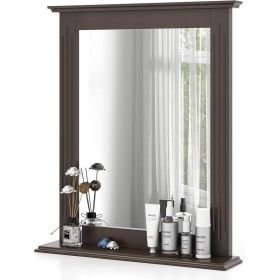 27-in x 22.5-in Mirror with Shelf in Dark Brown Wood Finish