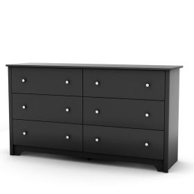 Black 6 Drawer Bedroom Dresser, Nickle Metal Knobs Handles