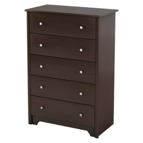 Dark Brown Chocolate Wood Finish 5-Drawer Chest of Drawers