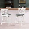 Set of 2 White Wood 24-in Counter Height Farmhouse Swivel Cushion Seat Barstools