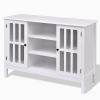 White Wood Sofa Table Console Cabinet with Tempered Glass Panel Doors