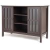 Brown Wood Sofa Table Cabinet w/ Tempered Glass Panel doors