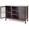 Brown Wood Sofa Table Cabinet w/ Tempered Glass Panel doors