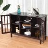 Brown Wood Sofa Table Cabinet w/ Tempered Glass Panel doors