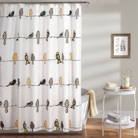 72 x 72" Yellow Grey Birds Floral Polyester Shower Curtain