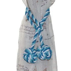 Blue & White Knitting Cotton Knot Tassel Buckle Tieback , 2 Pc