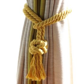 Yellow Cotton Rope Round Knot Curtain Tiebacks, 2 Pcs