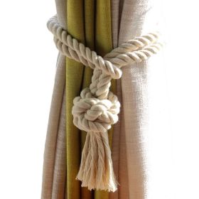 Beige Cotton Rope Round Knot Curtain Tiebacks, 2 Pcs