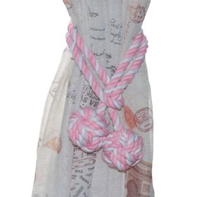 Pink & White Knitting Cotton Knot Tassel Buckle Tieback , 2 Pc