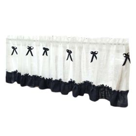 Semi-Sheer Navy Blue Valance Bowknot Tier Curtain, 59x15 inch