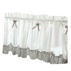 Semi Sheer Grey Grid Half Curtain Valance Bowknot,59x15 inch