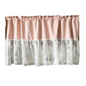 Pink/Lace -Short Kitchen Curtain, Half Window 51 x 23.6