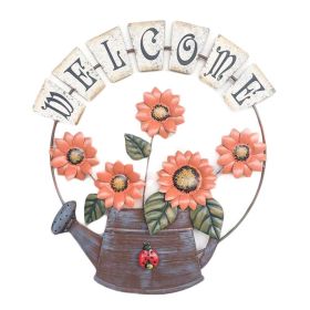 Orange Sunflower Iron Kettle Welcome Hanging Sign, Metal