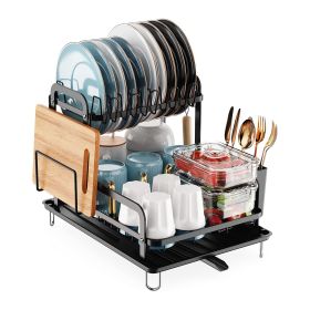 Black 2-Tier Space Saving Dish Drying Rack for Kitchen Counter