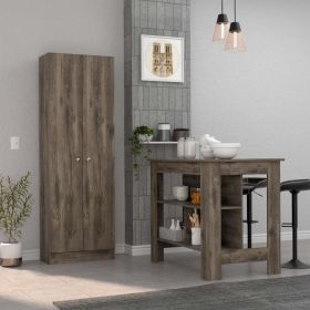 Dark Brown Ottawa 2 Piece Set, Kitchen Island + Pantry Cabinet