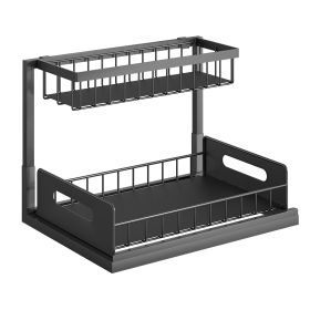 Black 2 Tier Under Sink Pull Out Sliding Basket & Shelf organizer