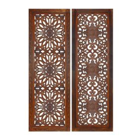 Burnt Brown Mango Wood Panel Set  Medallion Carving, 2 pc