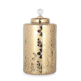 Exquisite Gold Ginger Jar with Removable Lid, 15"