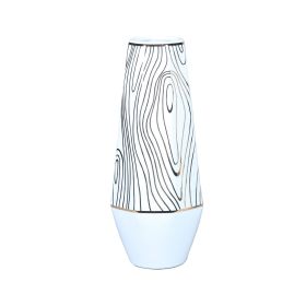 White Ceramic Vase w/ Gold Wood Grain Design, Elegant