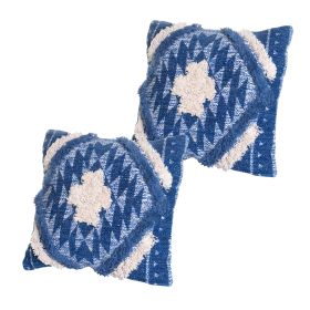 Southwest Aztec Shaggy Throw Pillows, 2 pc, Blue & White18"