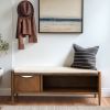 Walnut Accent Bench with Storage and Upholstered Cushion