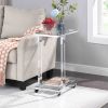 Chrome Glass Top C Shape Square, Acrylic Table, Metal Base