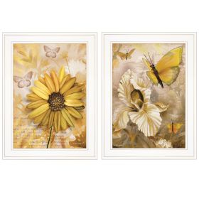 White Frame "Flowers & Butterflies" 2-Pc Vignette By Ed Wargo