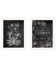 white frame "Vintage Chalkboard blooms" 2 pc by House Fenway