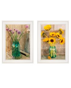 White Framed "Country Sunflowers & Chives"  by Anthony Smith