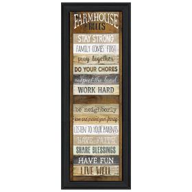 Black Framed "Farmhouse Rules" By Marla Rae, Ready to Hang