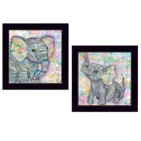 Black Framed "Elephant I & II" 2-Piece Vignette By Lisa Morales