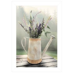 White Framed "Lavender Watering Can" by Lori Deiter