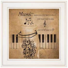 White Framed "Music" by Robin-Lee Vieira, Ready to Hang