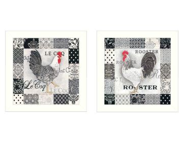 White Framed "Rooster II Collection" 2-Pc By Deb Strain