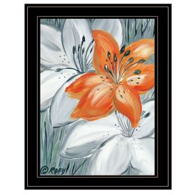 Black frame "Tiger Lily in Orange" by Roey Ebert, ready to hang