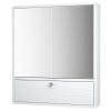 White Wood Bathroom Double Mirror Door, Storage Cabinet