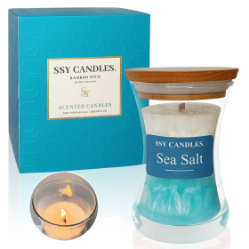 Sea Salt Scented Candles for Home-Jar 3.5 oz-Wooden Wick