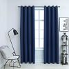 Blackout Curtains with Rings 2 pcs Navy Blue 54"x 95" Fabric