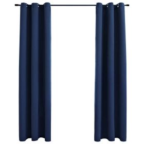 Blackout Curtains with Rings 2 pcs Navy Blue 37"x 84" Fabric