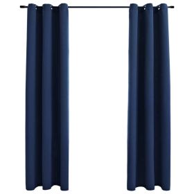 Blackout Curtains with Rings 2 pcs Navy Blue 37"x 95" Fabric