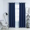 Blackout Curtains with Rings 2 pcs Navy Blue 54"x 63" Fabric