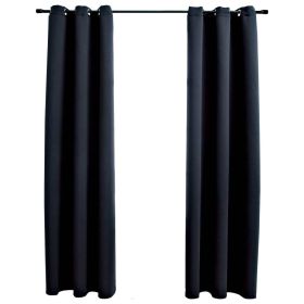 Blackout Curtains with Rings 2 pcs Black 37"x 63" Fabric